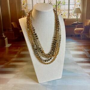 LOFT Multi-Strand Necklace w/Smoky Topaz (Silver + Gold) Acrylic AB-Style Beads